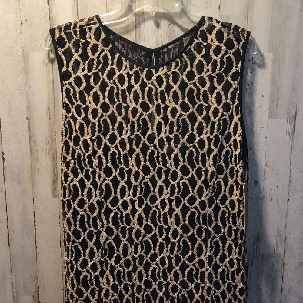 Dress by Kataya black mesh with tan overlay pattern ladies size 16